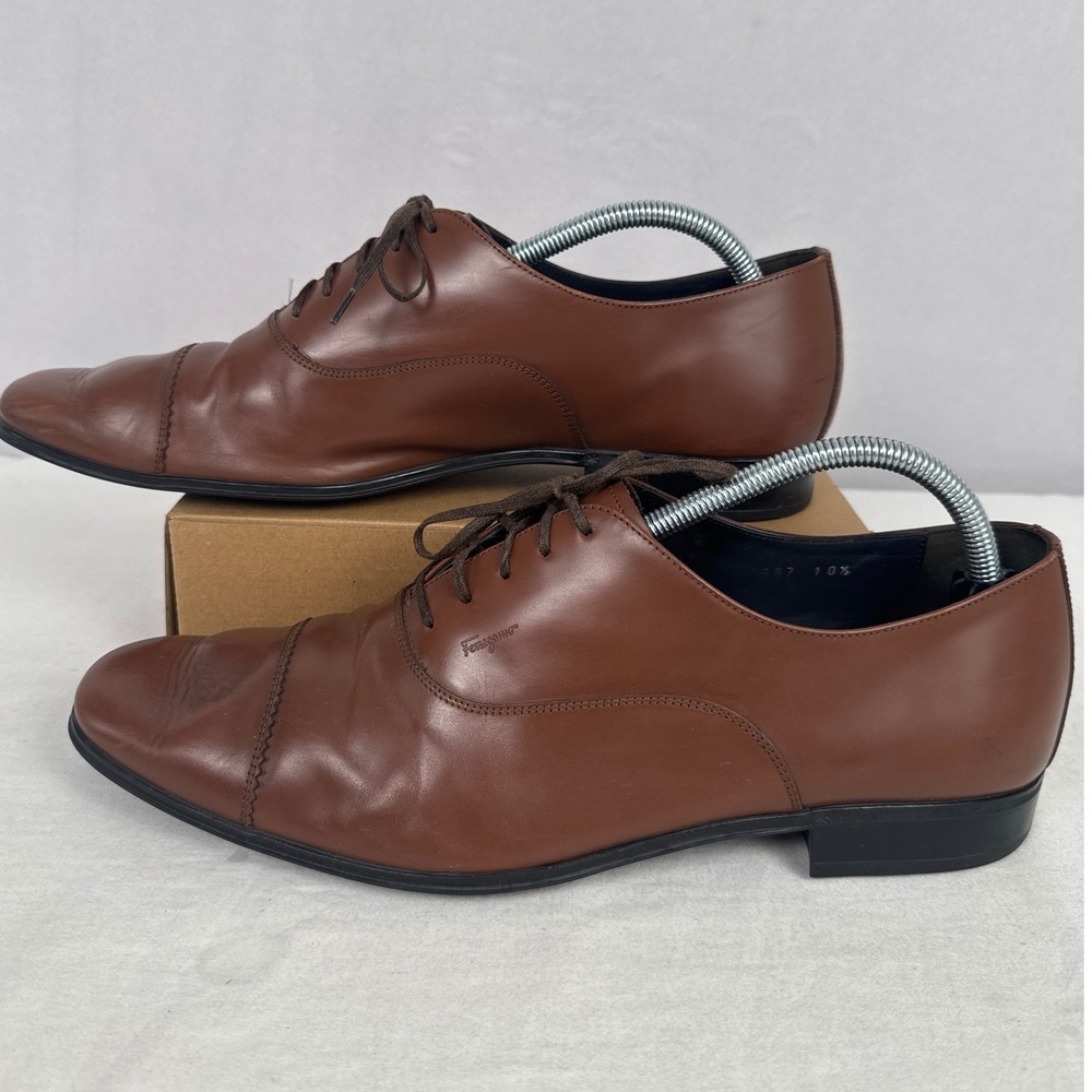 Salvatore Ferragamo Men's Brown Leather Cap Toe Oxford Dress Shoes 10.5 D